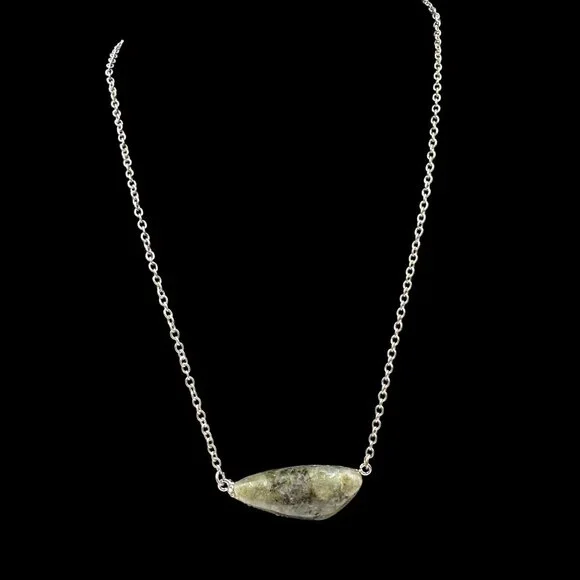 Silver Toned Chain Necklace W/ Labradorite Pendant & Rhinestone Boho Chic - Picture 1 of 7